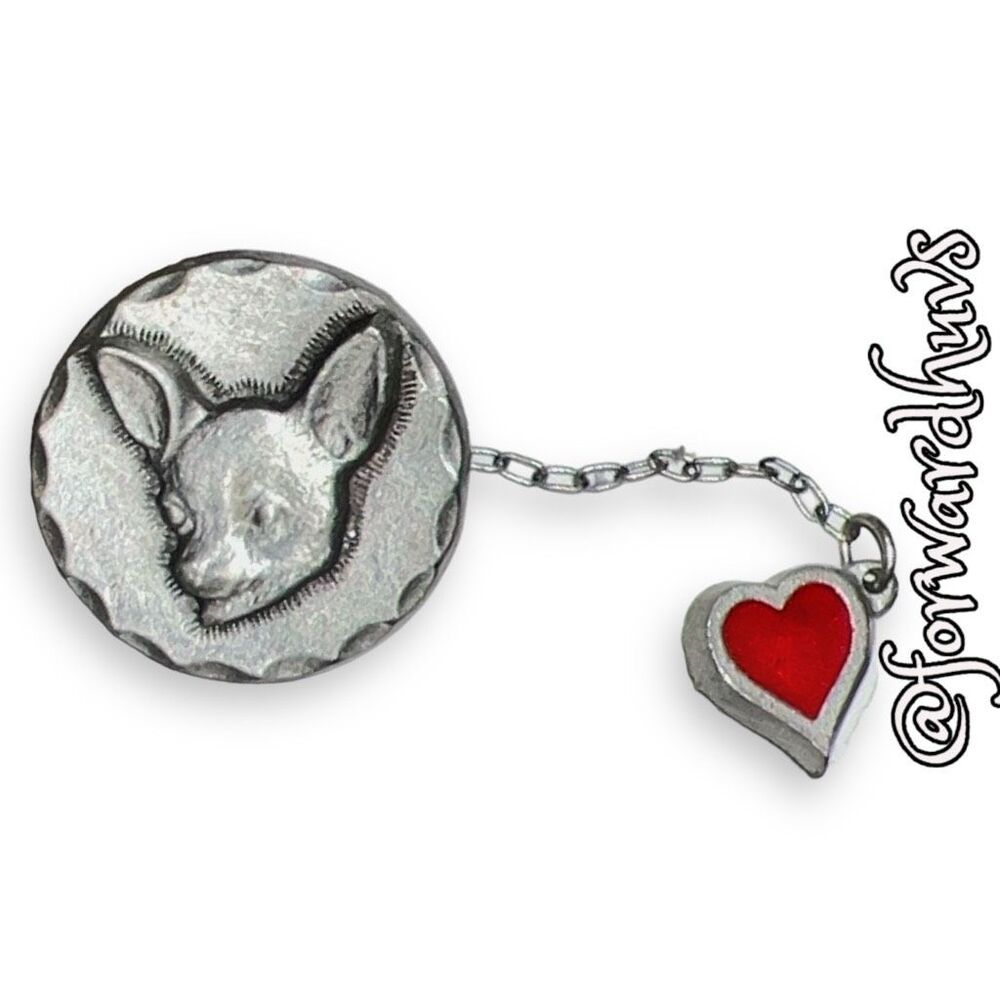 Rawcliffe Pewter Chihuahua Dog Brooch Pin w/ Heart Charm 1985